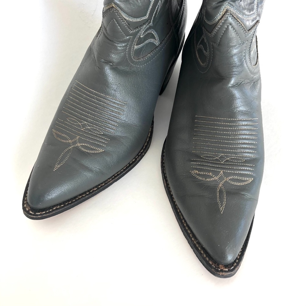 Tony Lama Grey Leather Cowboy Boots - Picture 2 of 8